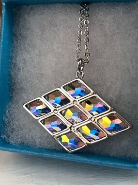 Swarovski Touchstone Crystal Aurora Borealis Geometric Pendant Necklace BNIB